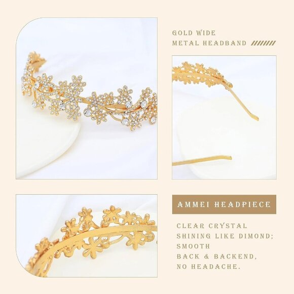 Wedding Headband Crystal Rhinestone Gold Bridal Tiara Flower Hairpiece main image 3